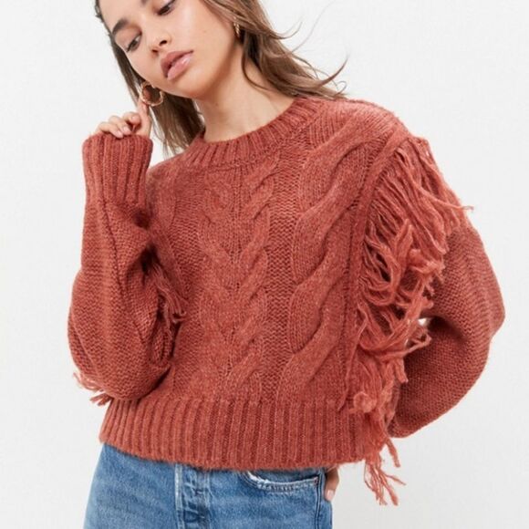 Urban Outfitters Fringe Crop Rust Sweater Size XS - Picture 1 of 8